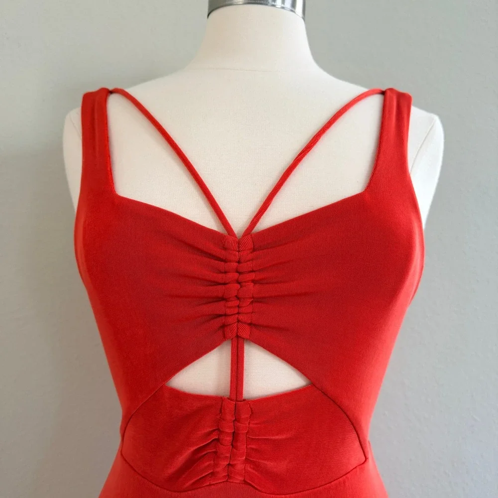 Free People Hypnotized Maxi Dress Womens Small Slinky Red Orange‎ Cutout Ruched